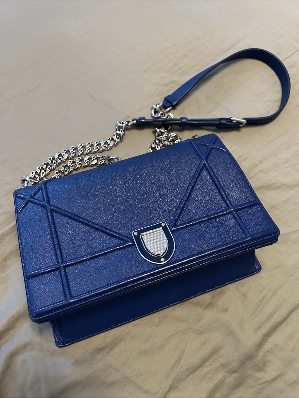 Dior Cobalt Leather Crossbody with Silver-Tone Chain